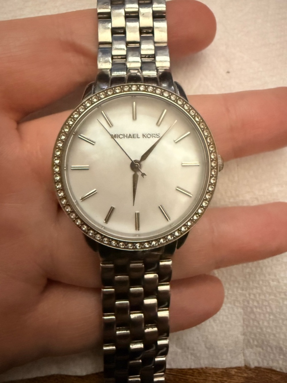 Michael Kors Silver and White Crystal-Trim Watch
